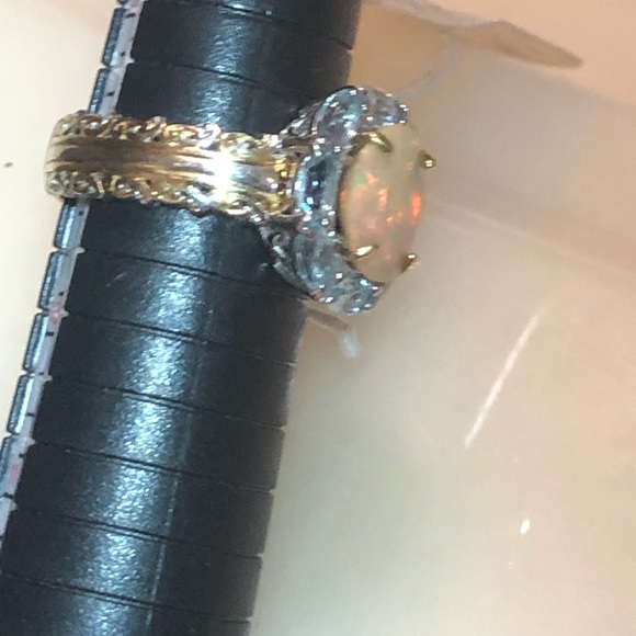 🐬MARKDOWN SALE111 NWT Gems enVogue PalladiumSilver Opal&Topaz Ring - Picture 10 of 16